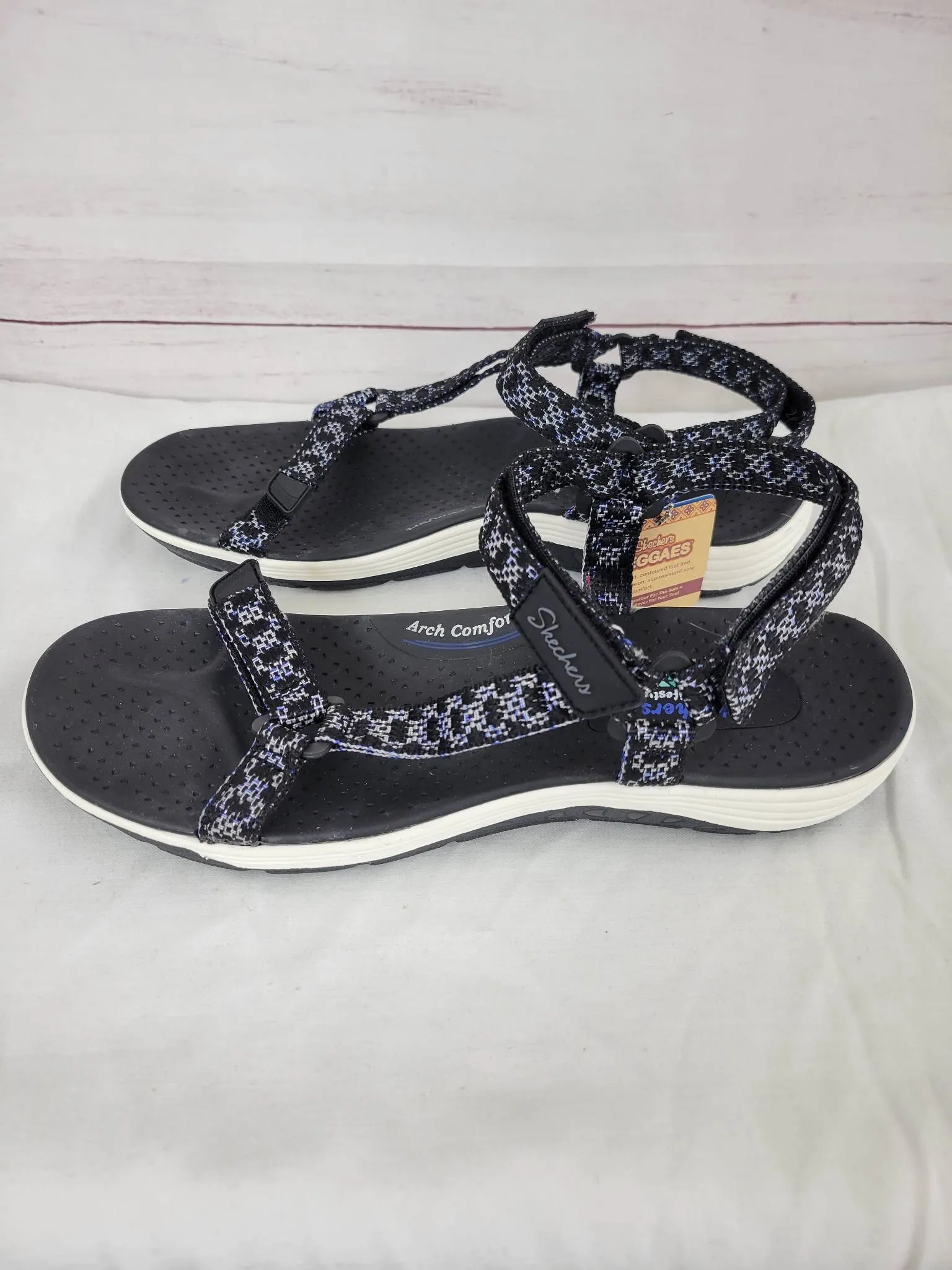 11M BLACK A397335 Skechers Washable Knit Quarter Strap Sandals - Reggae Cup