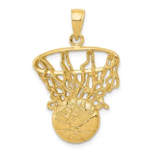 14k Yellow Gold Swoosh Basketball Net Pendant