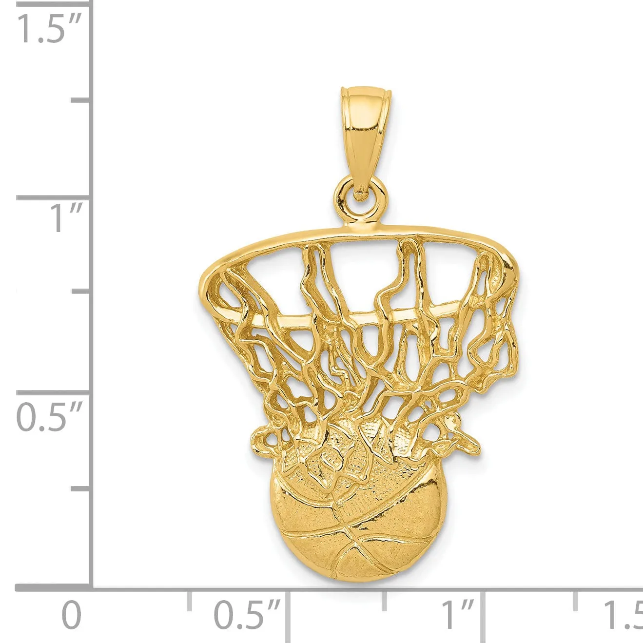 14k Yellow Gold Swoosh Basketball Net Pendant