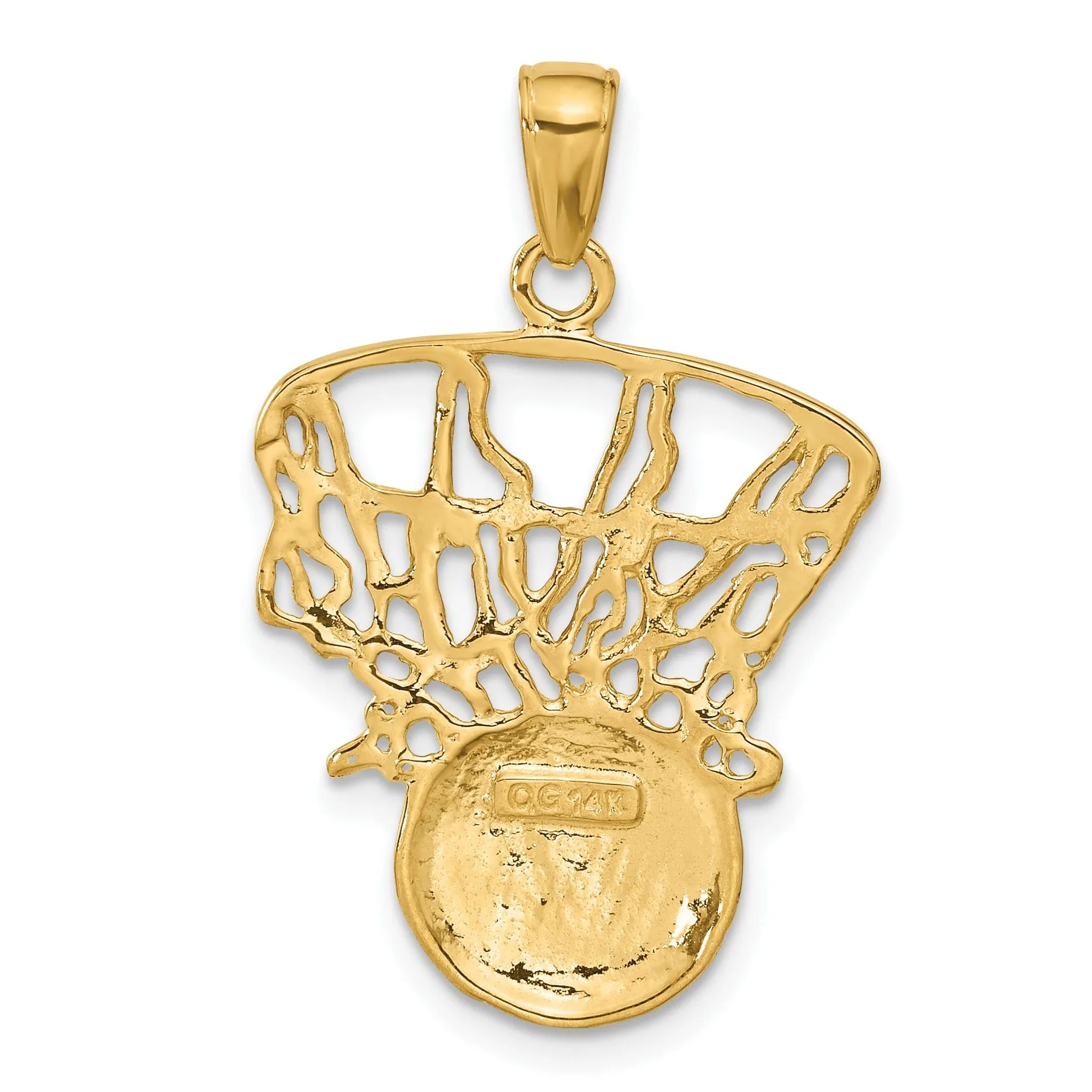 14k Yellow Gold Swoosh Basketball Net Pendant