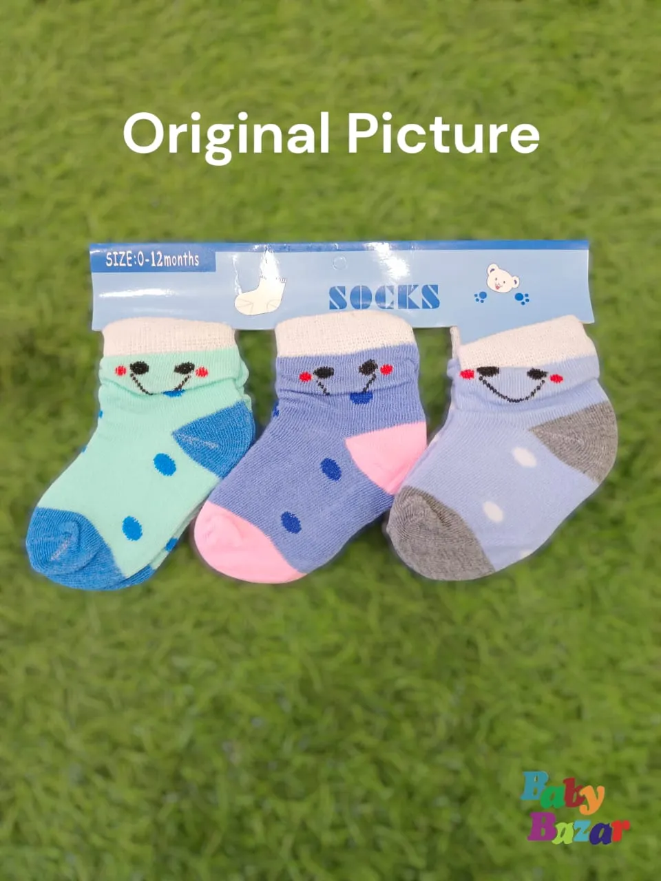 3-in-1 Soft Cotton Baby Socks (0-12 Months) Smiley Face Design