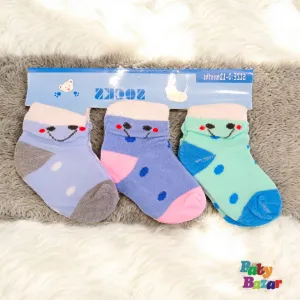 3-in-1 Soft Cotton Baby Socks (0-12 Months) Smiley Face Design