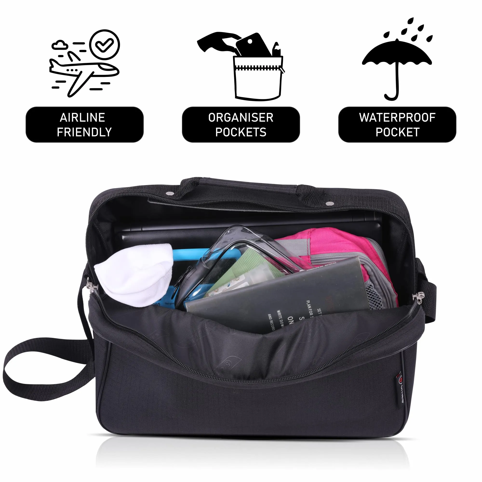 5 CITIES 40x30x10 New and Improved 2024 British Airways, Virgin Atlantic, EasyJet Holdall Cabin Luggage Under Seat Flight Bag, Black