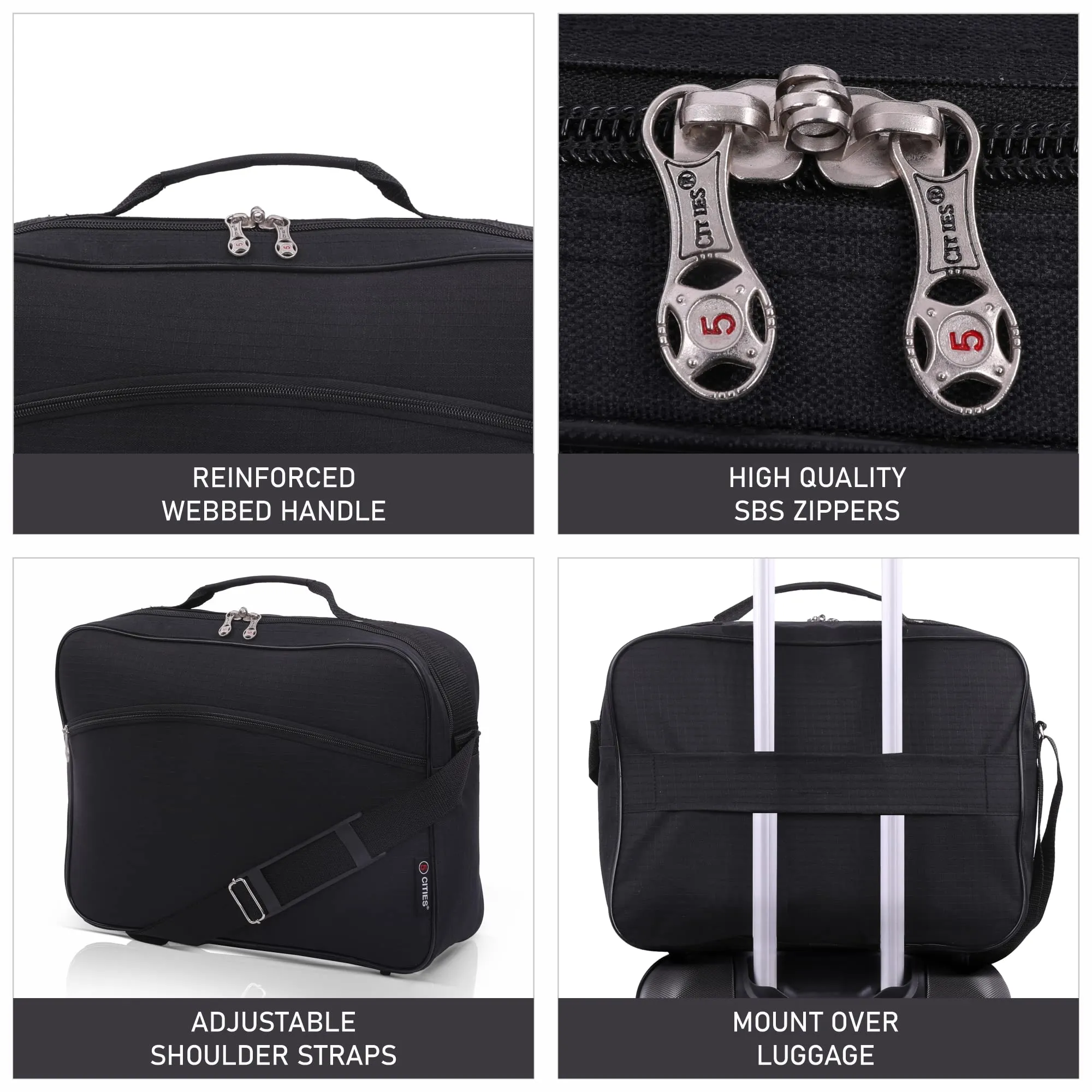 5 CITIES 40x30x10 New and Improved 2024 British Airways, Virgin Atlantic, EasyJet Holdall Cabin Luggage Under Seat Flight Bag, Black