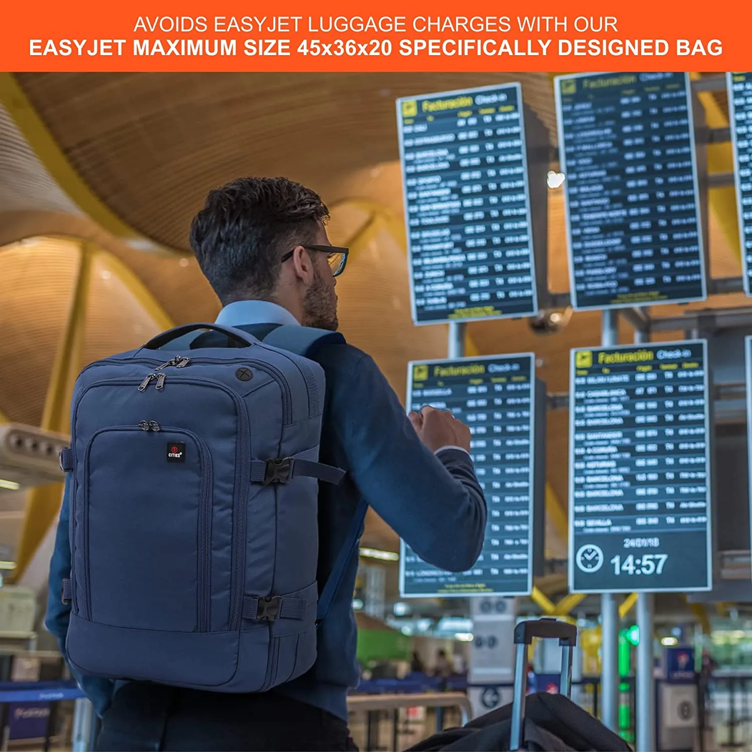 5 CITIES 45x36x20 New and Improved 2024 Easyjet Maximum Size Holdall Cabin Luggage Under Seat Flight Bag