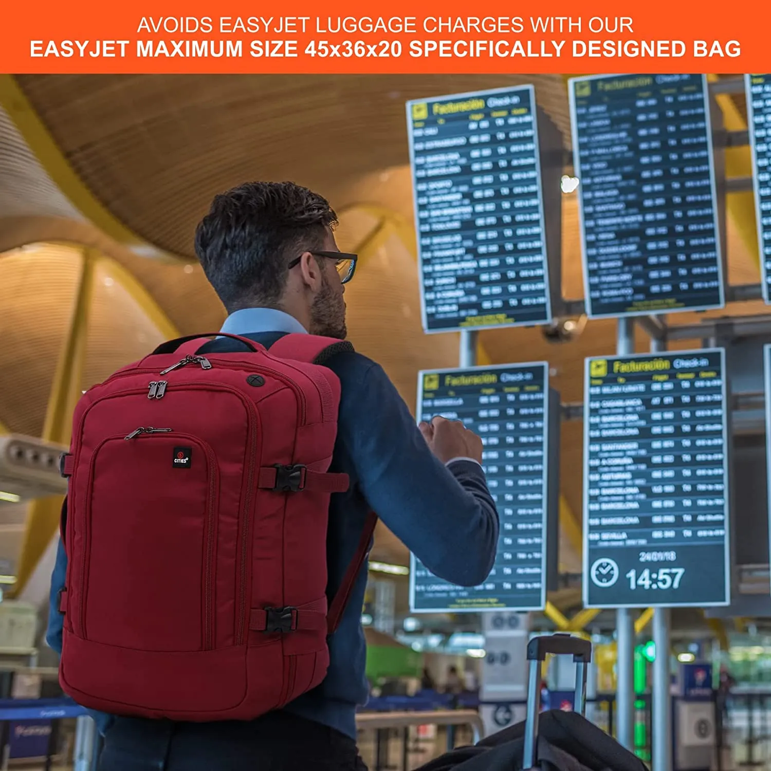 5 CITIES 45x36x20 New and Improved 2024 Easyjet Maximum Size Holdall Cabin Luggage Under Seat Flight Bag