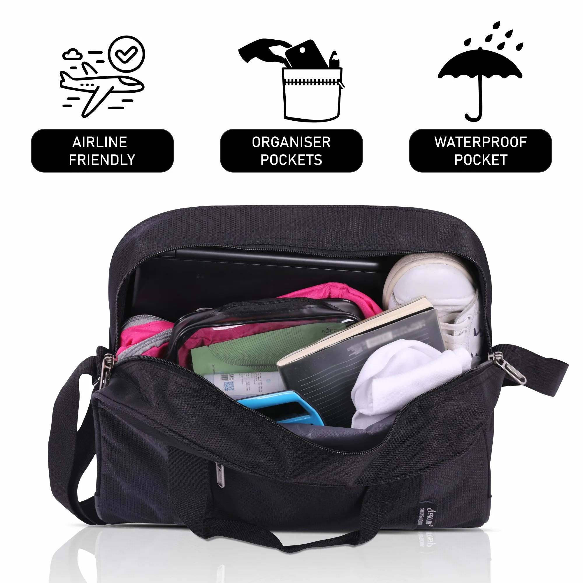 AEROLITE 40x30x15 New and Improved 2024 British Airways, EasyJet, Virgin Atlantic, KLM Holdall, Cabin Luggage Under Seat Flight Bag, Black