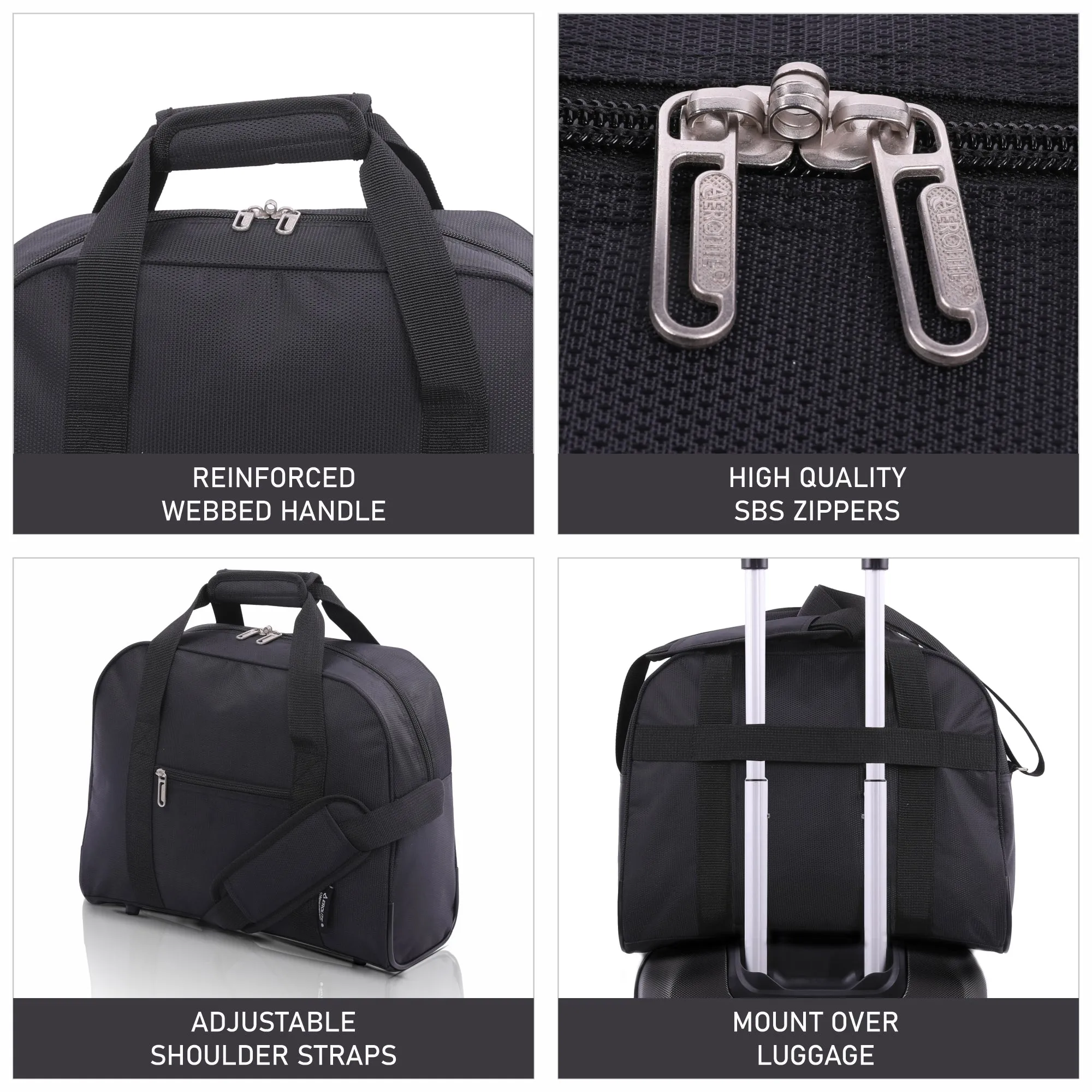 AEROLITE 40x30x15 New and Improved 2024 British Airways, EasyJet, Virgin Atlantic, KLM Holdall, Cabin Luggage Under Seat Flight Bag, Black