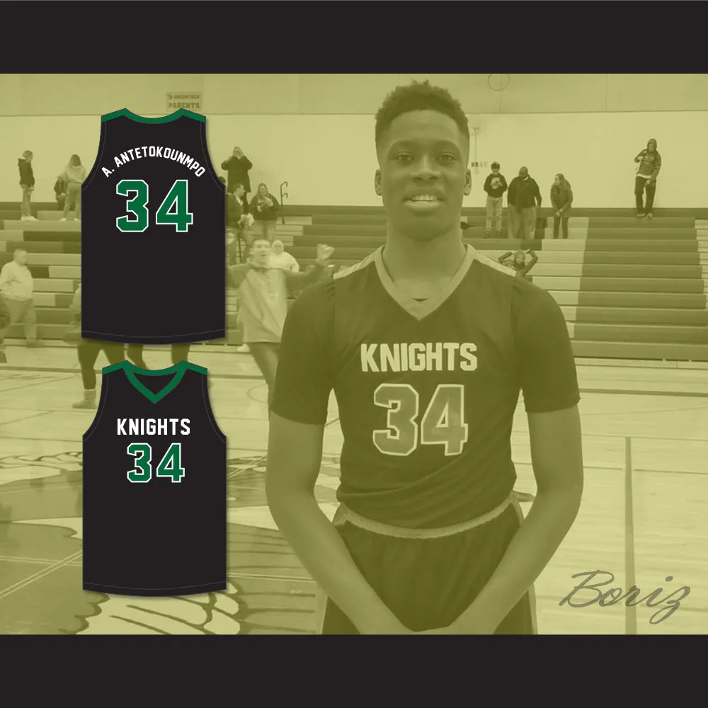 Alex Antetokounmpo 34 Dominican High School Knights Black Basketball Jersey 2