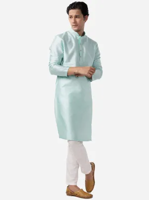 Aquamarine Blue Self Textured Cotton Blend Kurta | The Kurta Company