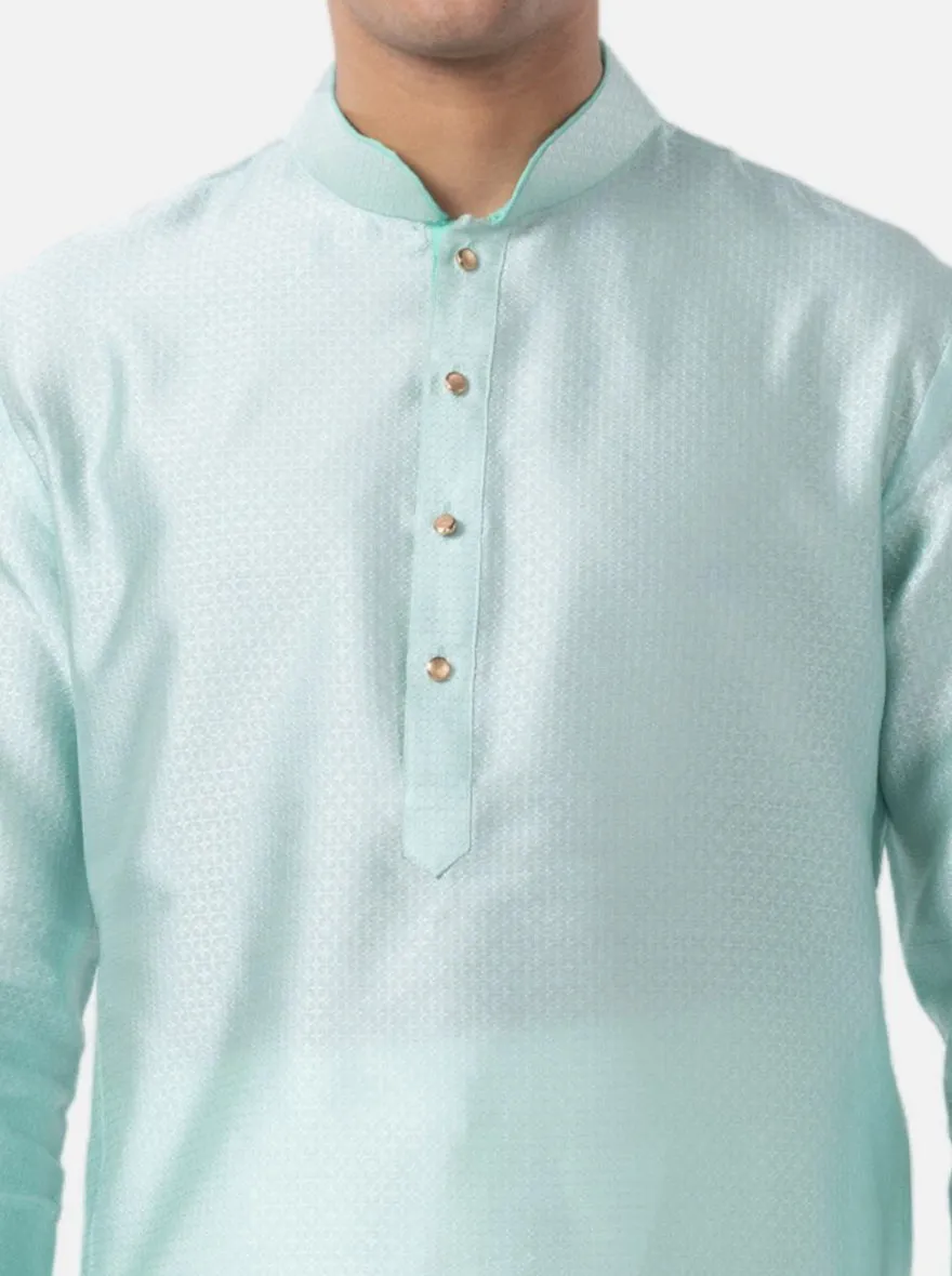 Aquamarine Blue Self Textured Cotton Blend Kurta | The Kurta Company