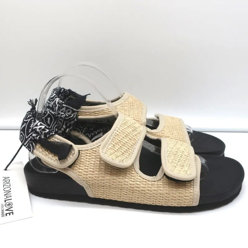 Arizona Love Apache Bandana Raffia Sandals Natural/Black Size 40 NEW