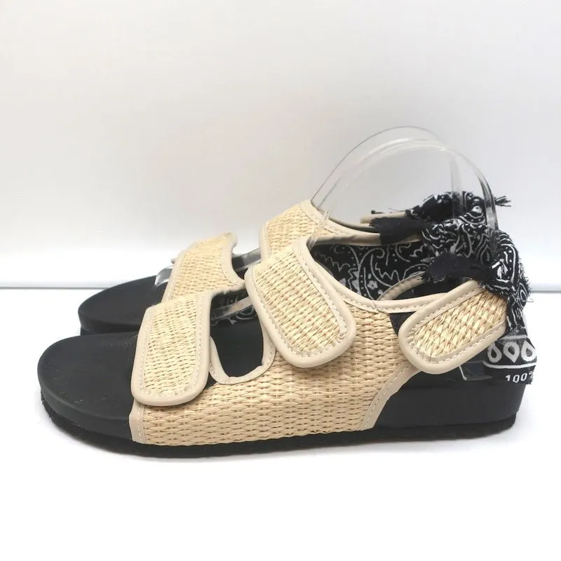 Arizona Love Apache Bandana Raffia Sandals Natural/Black Size 40 NEW