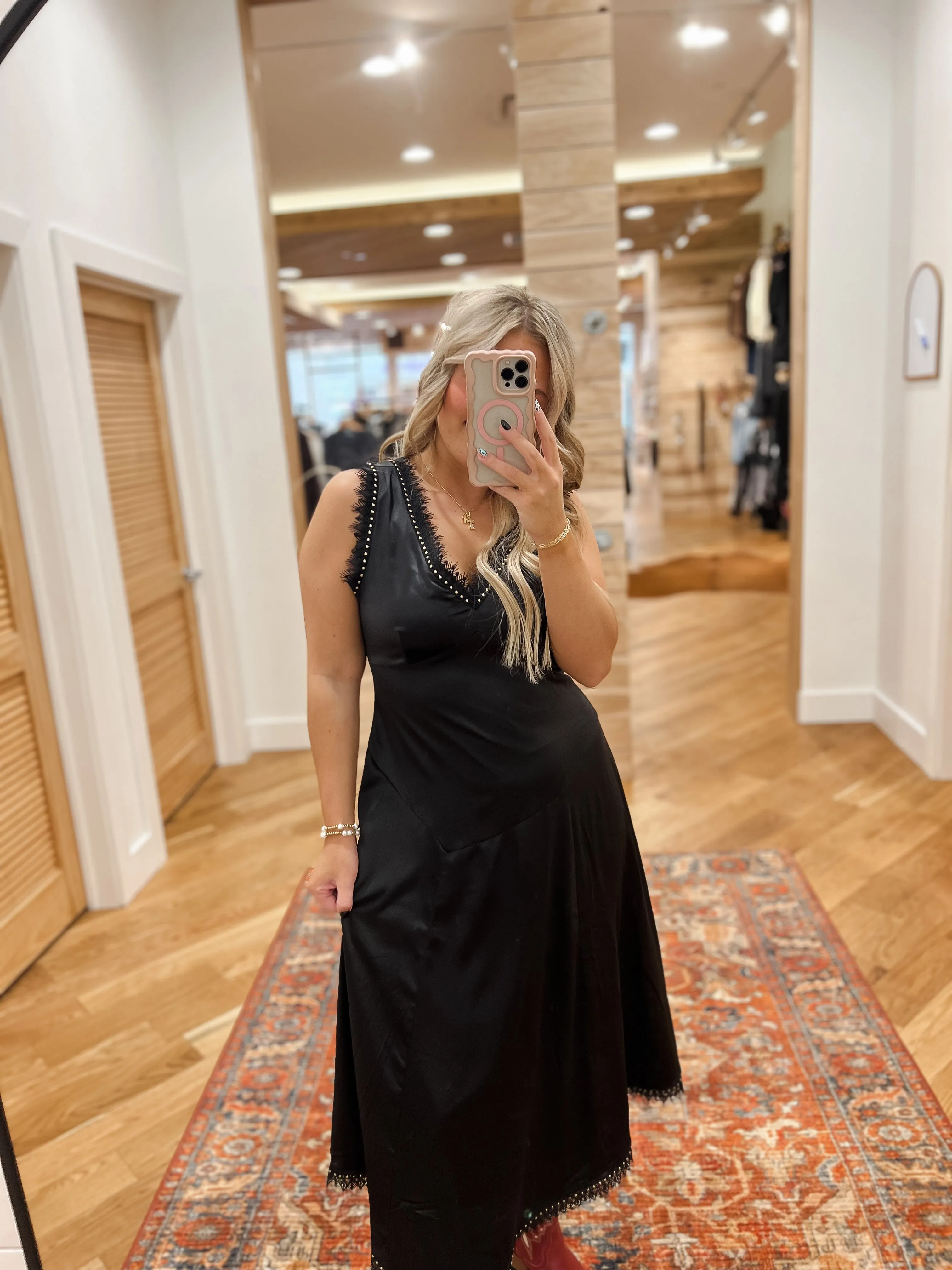 Asymmetrical Satin Studded Lace Sleeveless Midi Dress