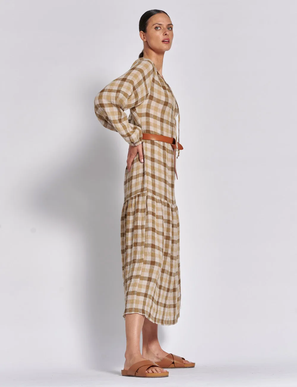 AYRA CHECK TIER DRESS | SAHARA