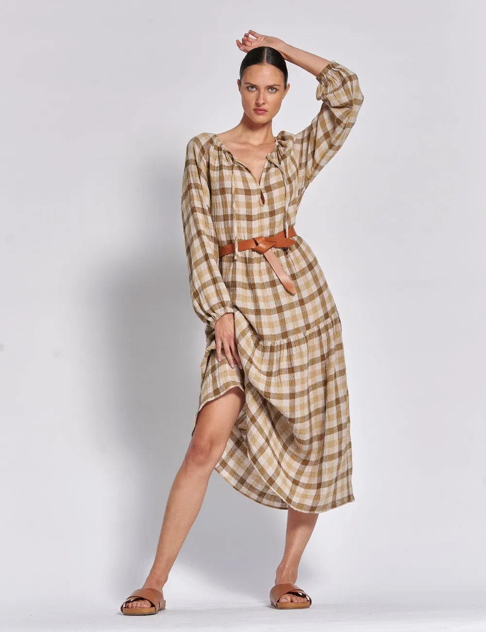 AYRA CHECK TIER DRESS | SAHARA