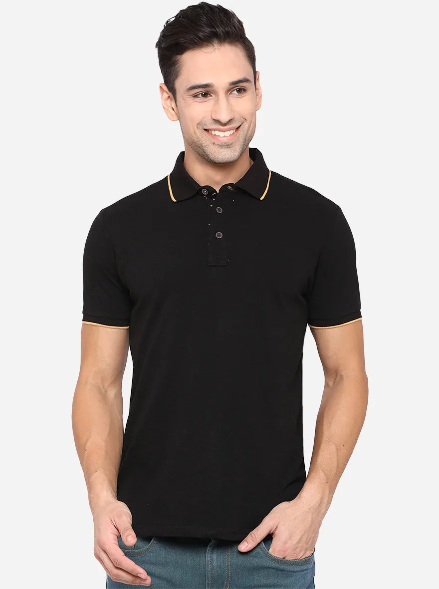 Black Solid Slim Fit Polo T-Shirt | JadeBlue