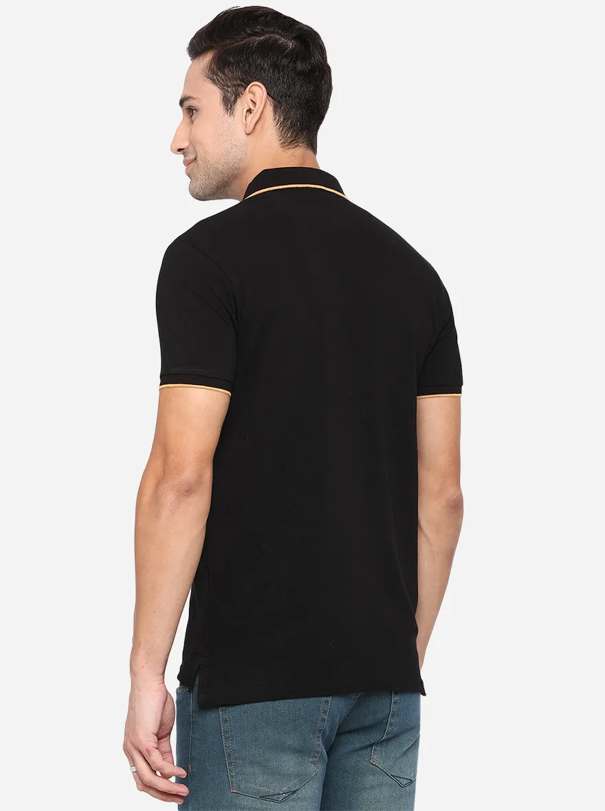 Black Solid Slim Fit Polo T-Shirt | JadeBlue