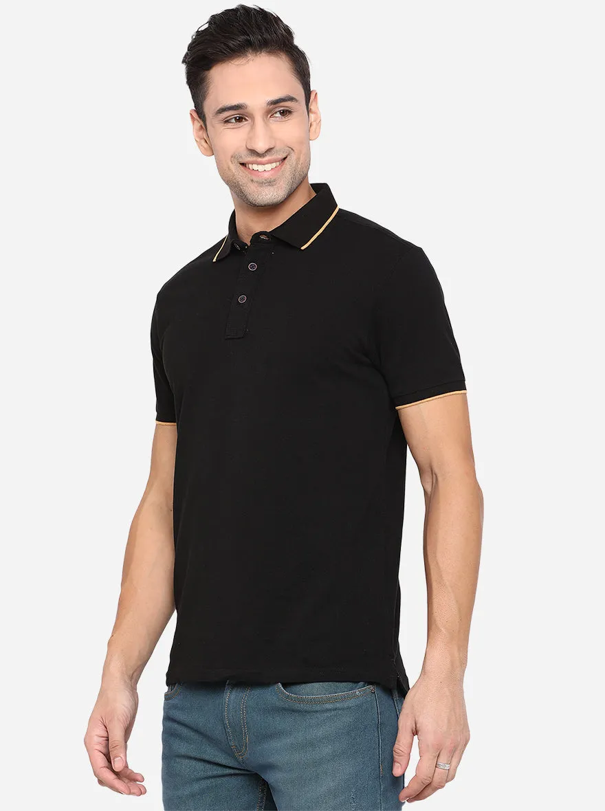 Black Solid Slim Fit Polo T-Shirt | JadeBlue