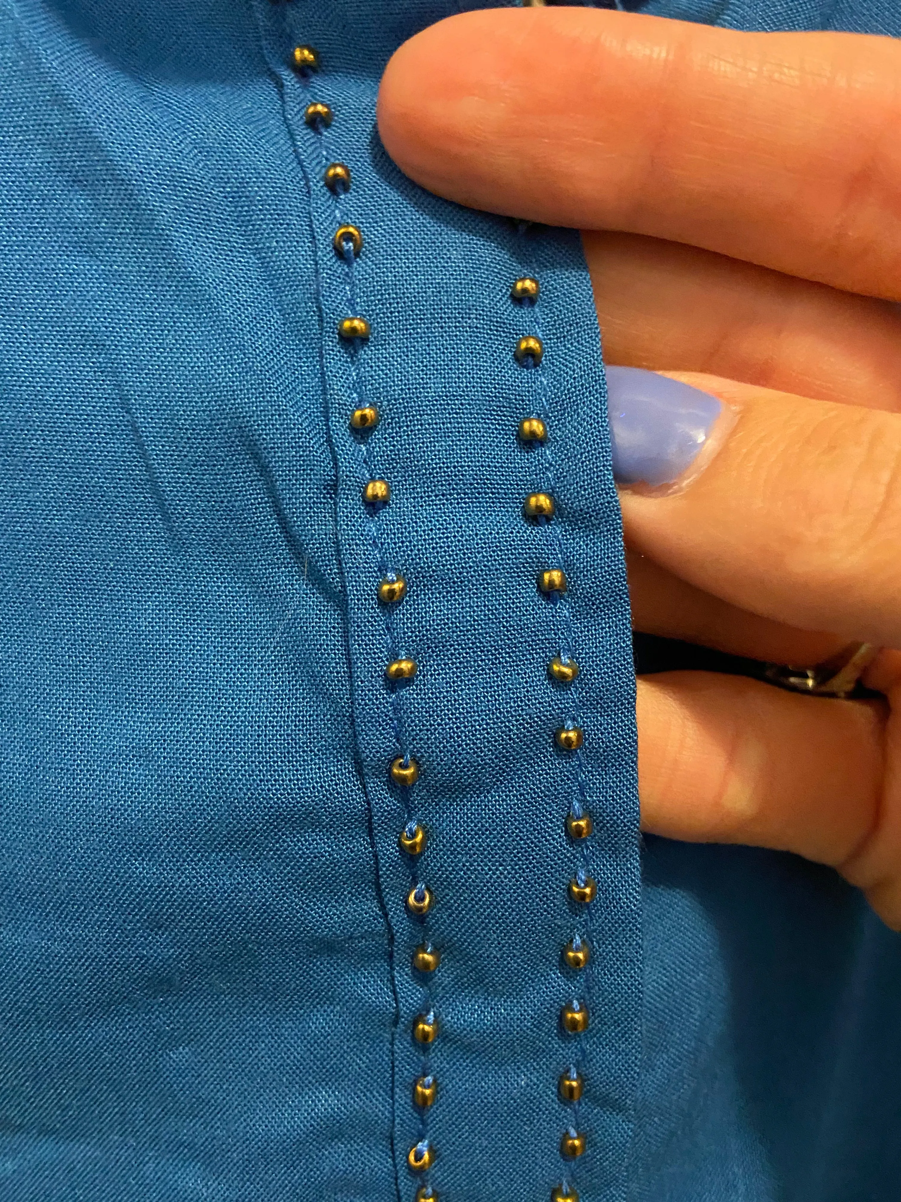 Blue beaded short sleeve top (Custom Collection)