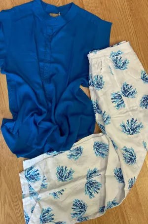 Blue beaded short sleeve top (Custom Collection)