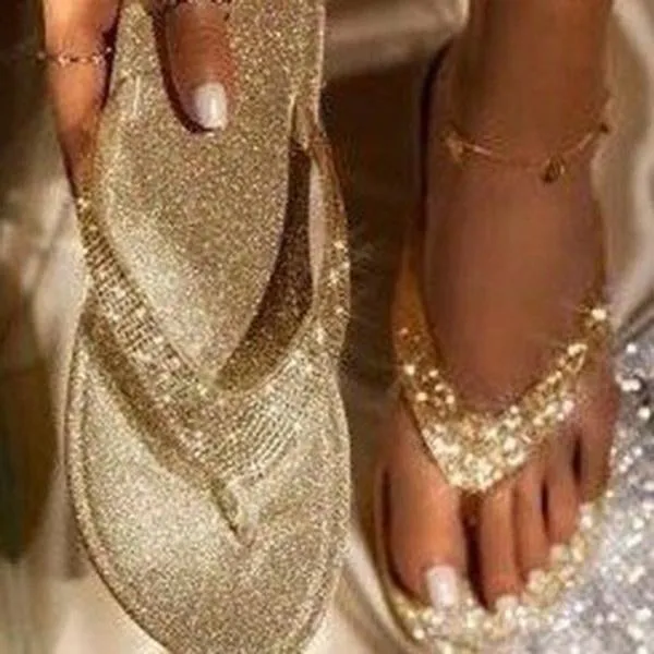 Casual Beach Flip Flops Slide Flash Bling Slippers