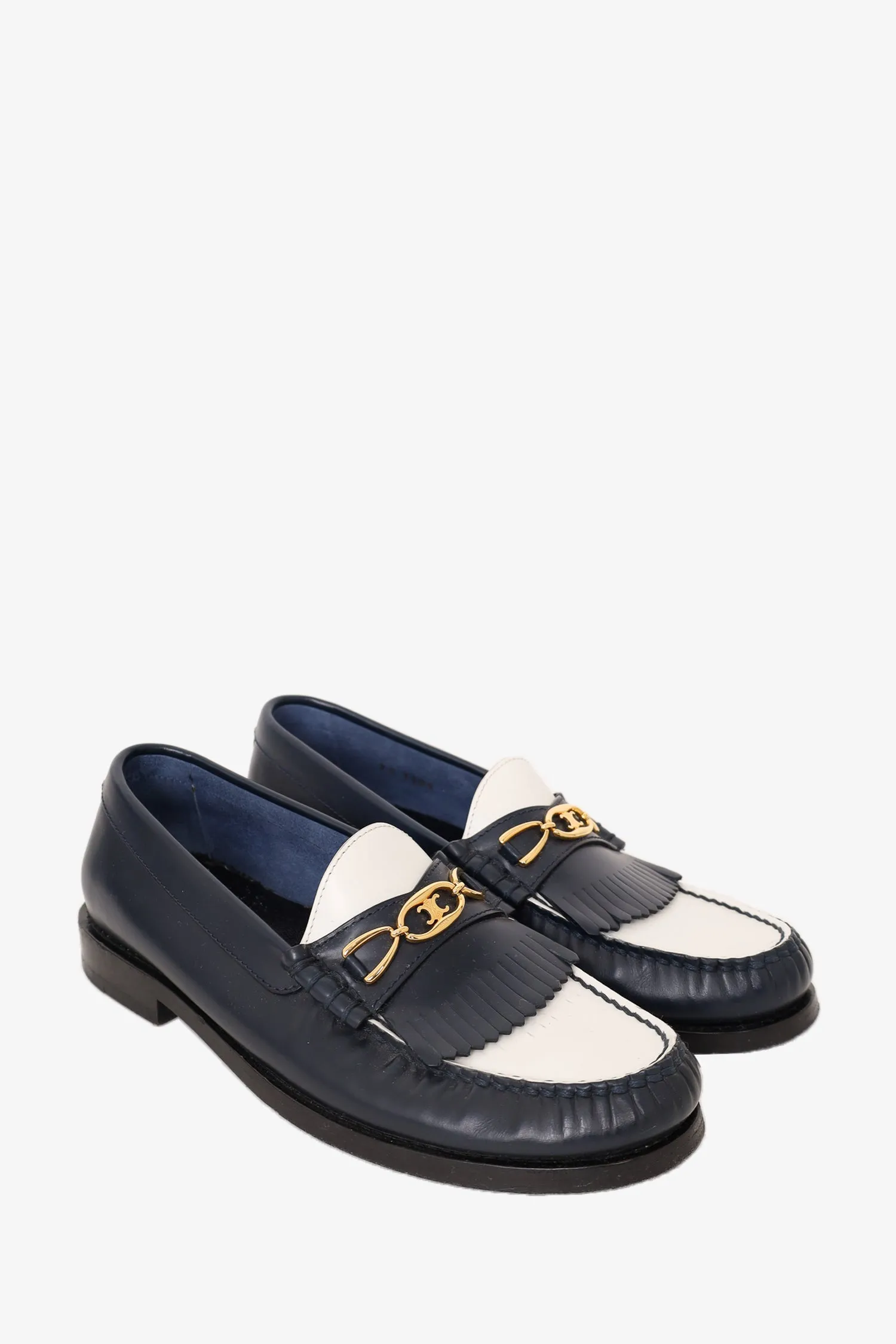 Celine Black/White Leather Triomphe Loafers Size 36