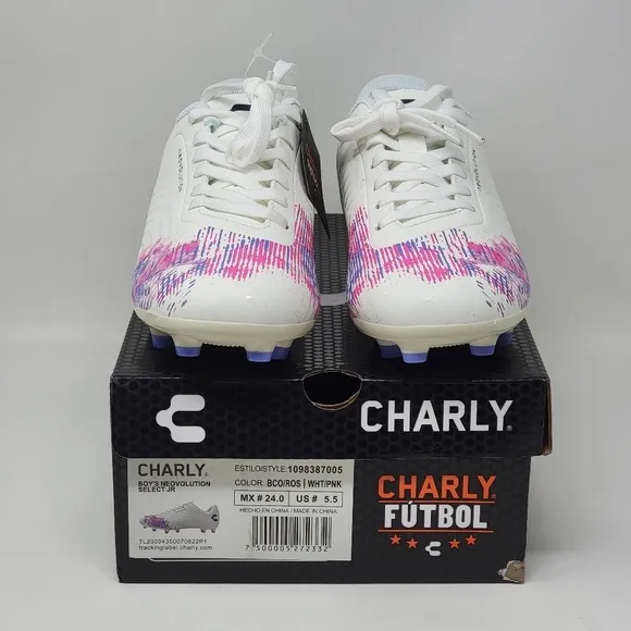 Charly Neovolution Select Jr White Pink Soccer Cleats Youth Size 5.5 New