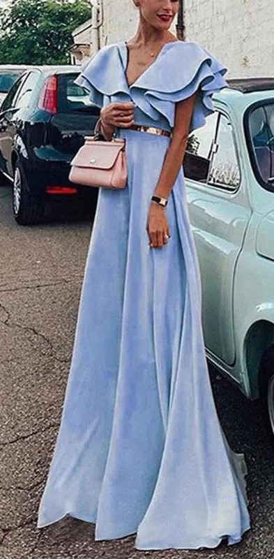 Charming Sexy Pink Blue Yellow Short Sleeves V Neck A-line  Pretty Hot Sale Custom Made Prom Dresses, PD1117