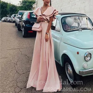 Charming Sexy Pink Blue Yellow Short Sleeves V Neck A-line  Pretty Hot Sale Custom Made Prom Dresses, PD1117