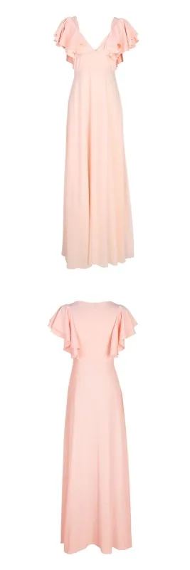 Charming Sexy Pink Blue Yellow Short Sleeves V Neck A-line  Pretty Hot Sale Custom Made Prom Dresses, PD1117