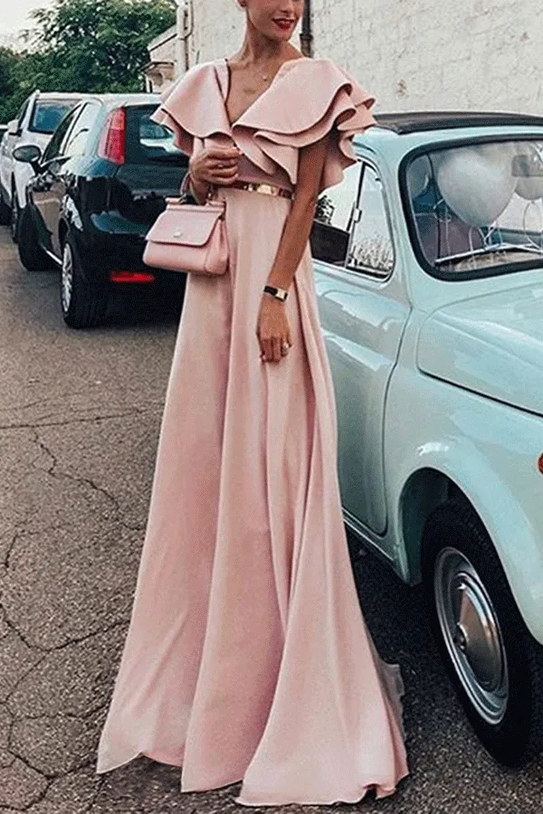 Charming Sexy Pink Blue Yellow Short Sleeves V Neck A-line  Pretty Hot Sale Custom Made Prom Dresses, PD1117