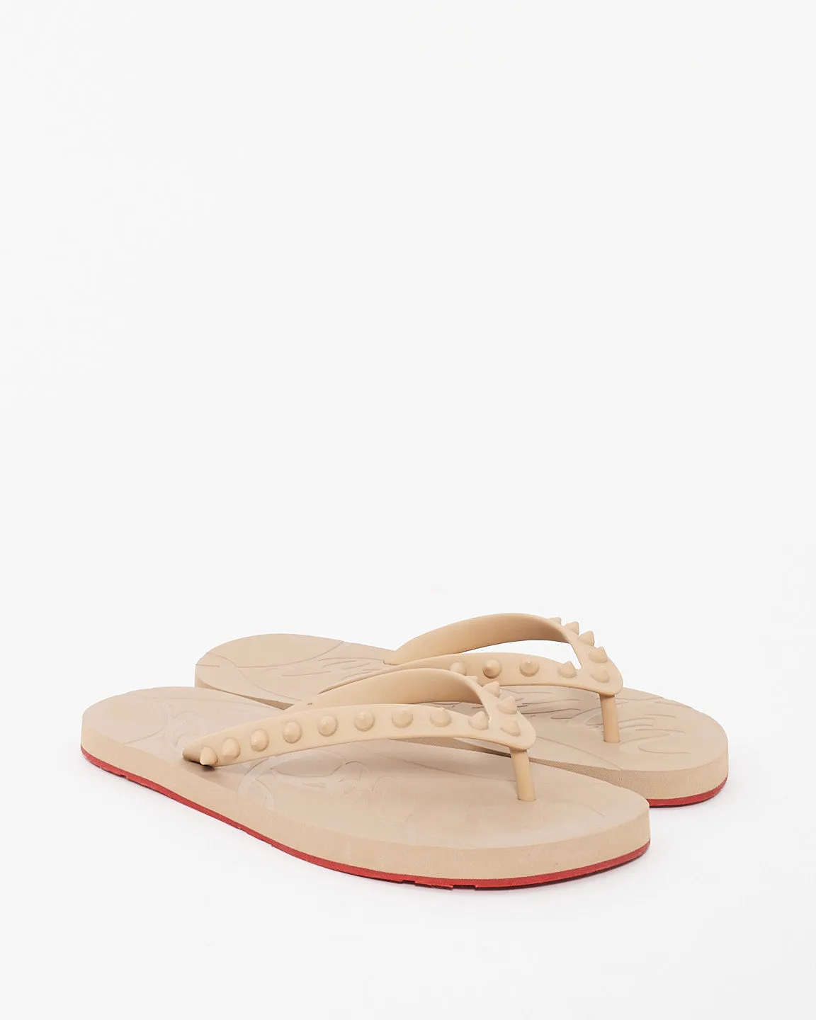 Christian Louboutin Beige Rubber Donna Studded Flip Flop - 38