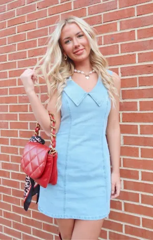 Collared Sleeveless Denim Dress