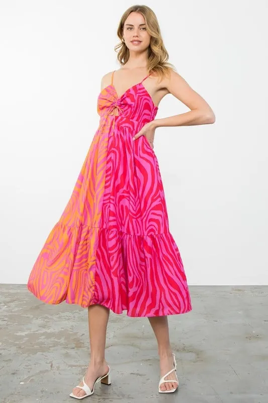 Color Block Zebra Print Dress