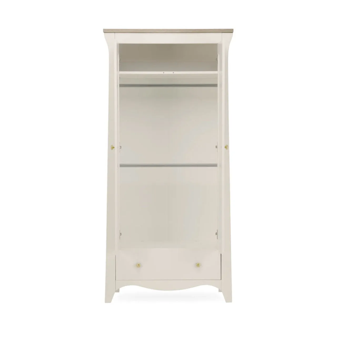 CuddleCo Clara 3 Piece Nursery Furniture Set with Cot Bed, Dresser and Wardrobe - Cashmere