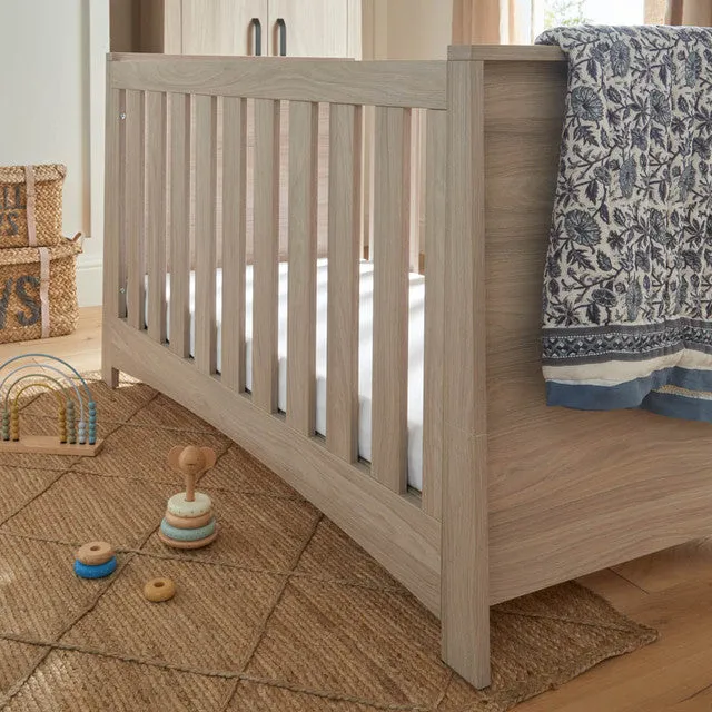 CuddleCo Isla 3 Piece Nursery Furniture Set with Cot Bed, Dresser and Wardrobe - Ash