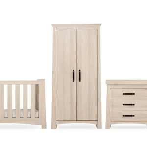 CuddleCo Isla 3 Piece Nursery Furniture Set with Cot Bed, Dresser and Wardrobe - Ash