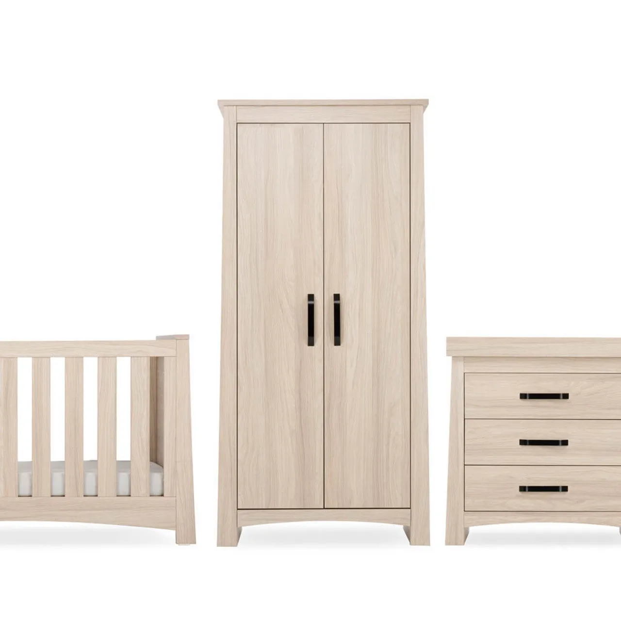 CuddleCo Isla 3 Piece Nursery Furniture Set with Cot Bed, Dresser and Wardrobe - Ash