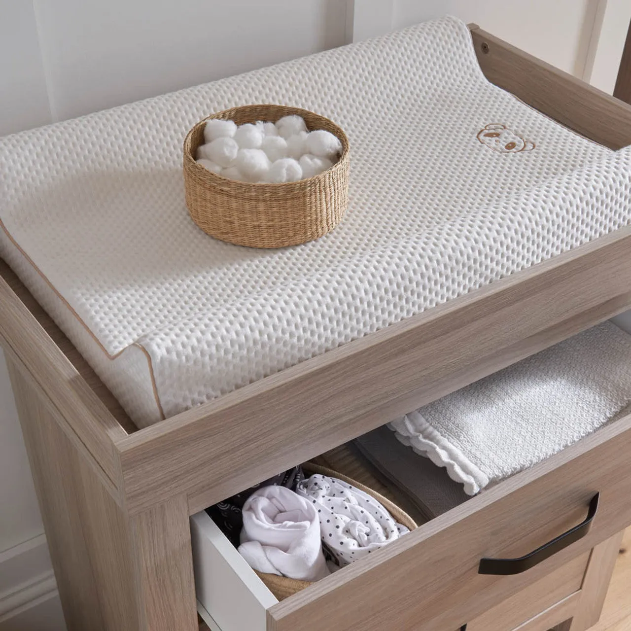 CuddleCo Isla 3 Piece Nursery Furniture Set with Cot Bed, Dresser and Wardrobe - Ash