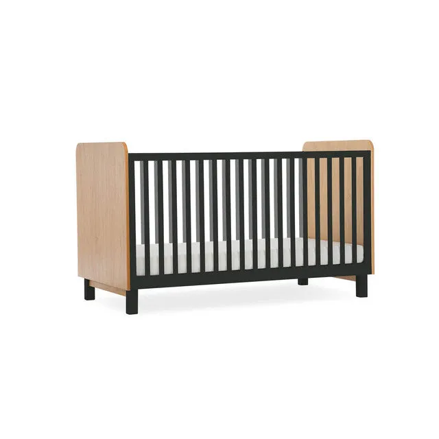 CuddleCo Rafi 3 Piece Nursery Furniture Set with Cot Bed, Dresser and Wardrobe - Oak & Black