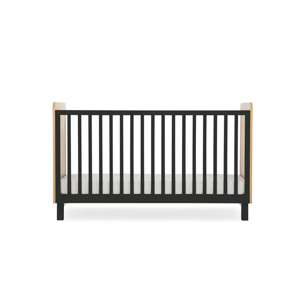 CuddleCo Rafi 3 Piece Nursery Furniture Set with Cot Bed, Dresser and Wardrobe - Oak & Black