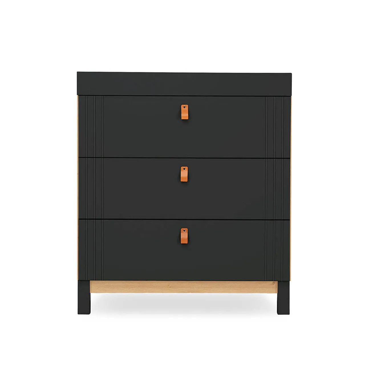 CuddleCo Rafi 3 Piece Nursery Furniture Set with Cot Bed, Dresser and Wardrobe - Oak & Black