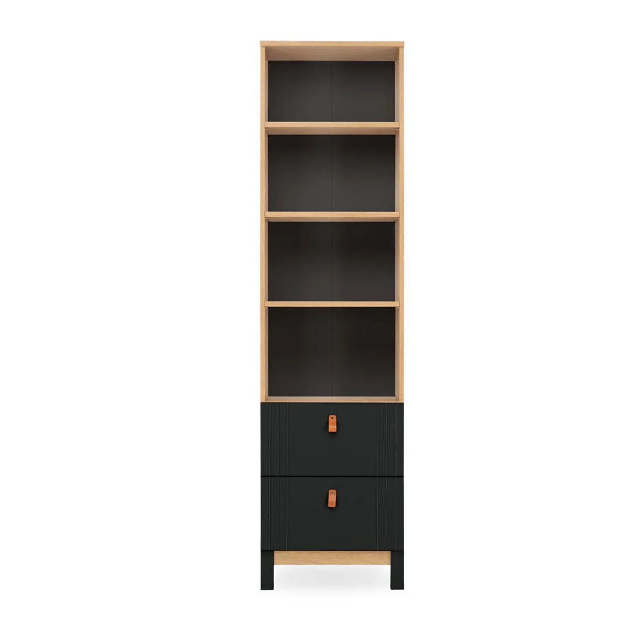 CuddleCo Rafi 4 Piece Nursery Furniture Set with Cot Bed, Dresser, Wardrobe and Bookcase - Oak & Black