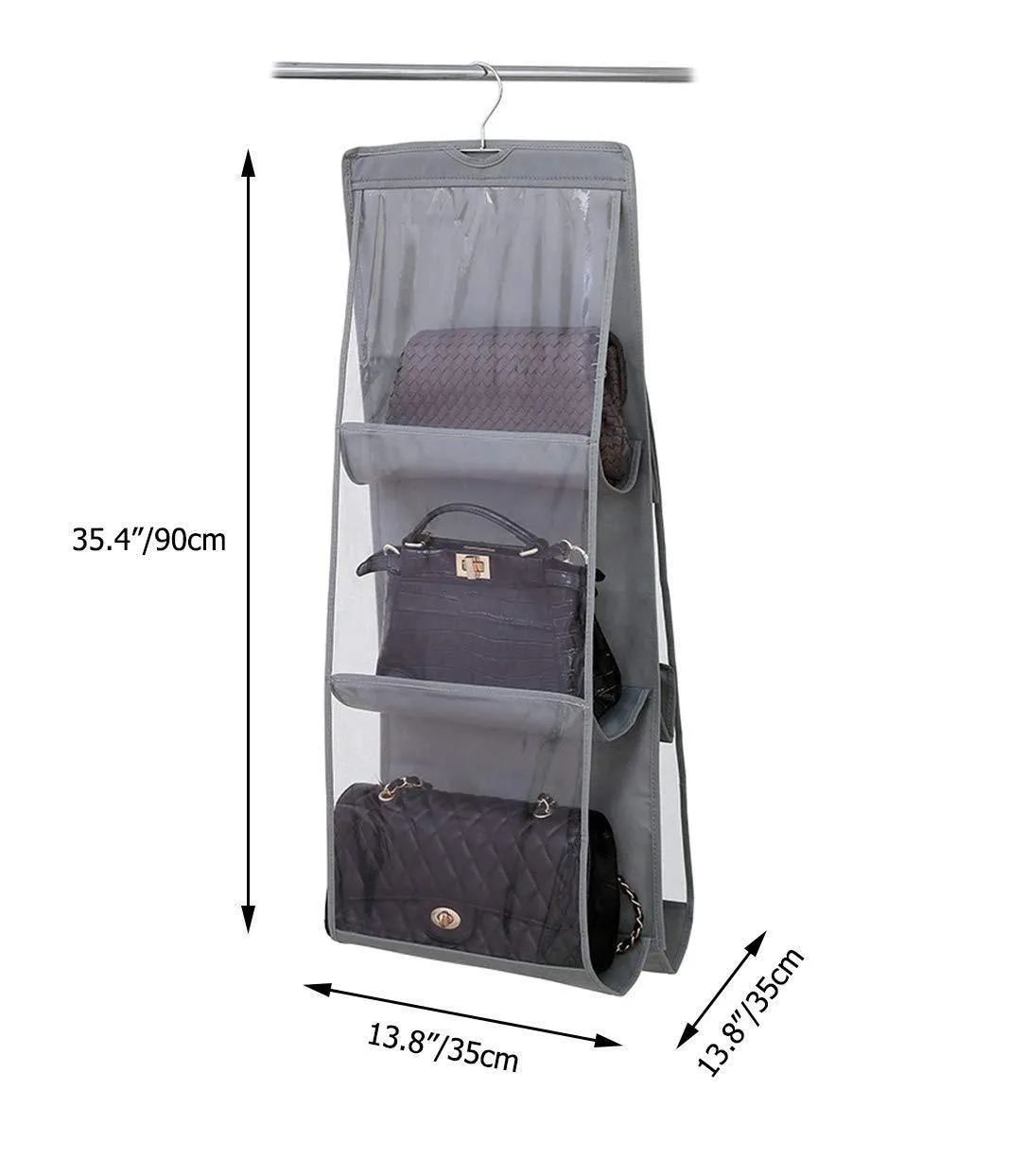 Dearjana Wardrobe Hanging Handbag Organizer 6 Large Pockets Dust-Proof Bag Storage Purse Handbag Tote Bag Holder Organizer for Closet Bedroom
