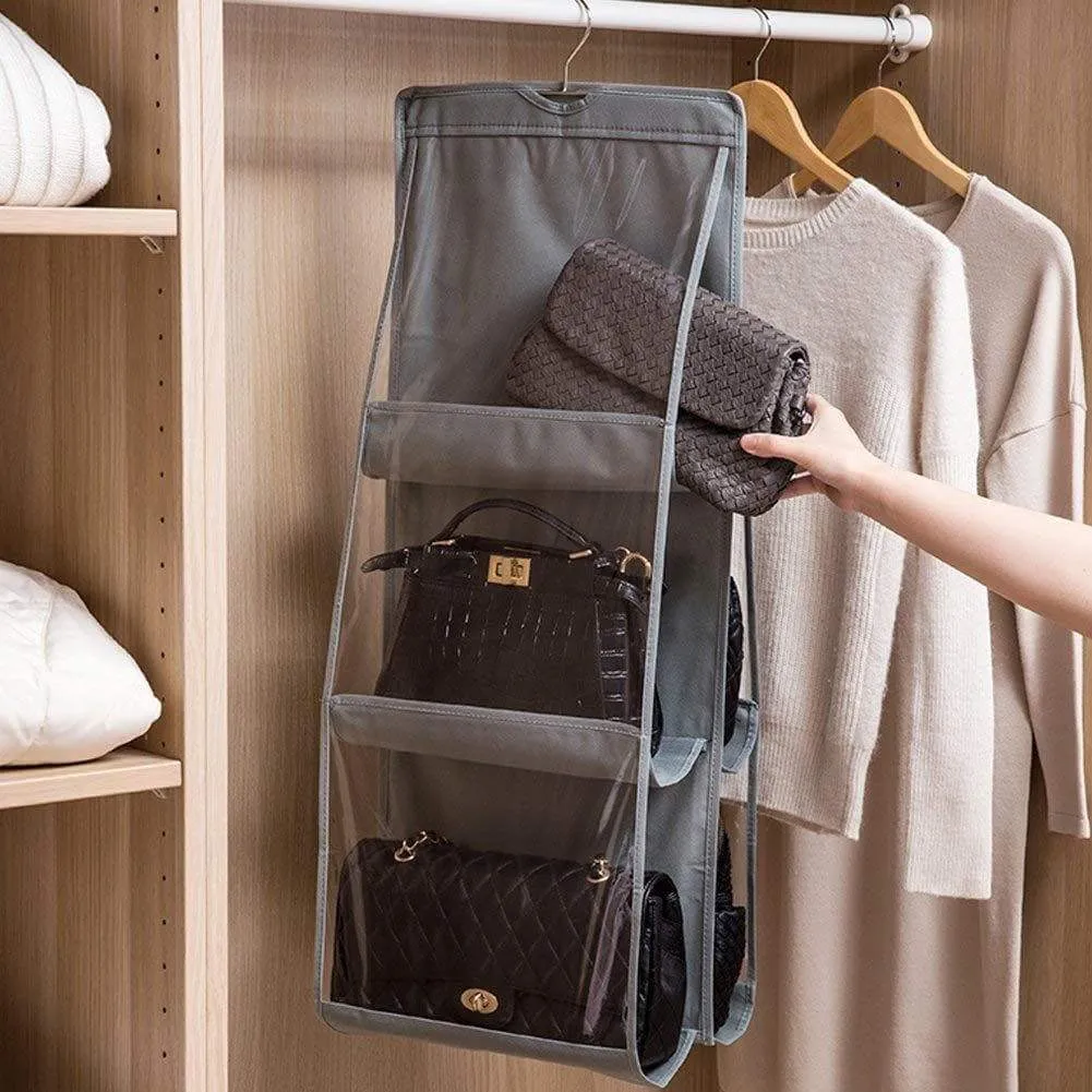 Dearjana Wardrobe Hanging Handbag Organizer 6 Large Pockets Dust-Proof Bag Storage Purse Handbag Tote Bag Holder Organizer for Closet Bedroom
