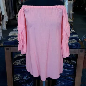 Elan | Coral Gauze Off the Shoulder Blouse