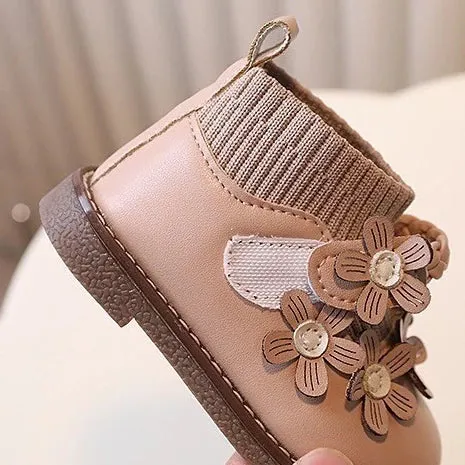 Girls' Boots With Floral Appliqués - Cute Design For Spring