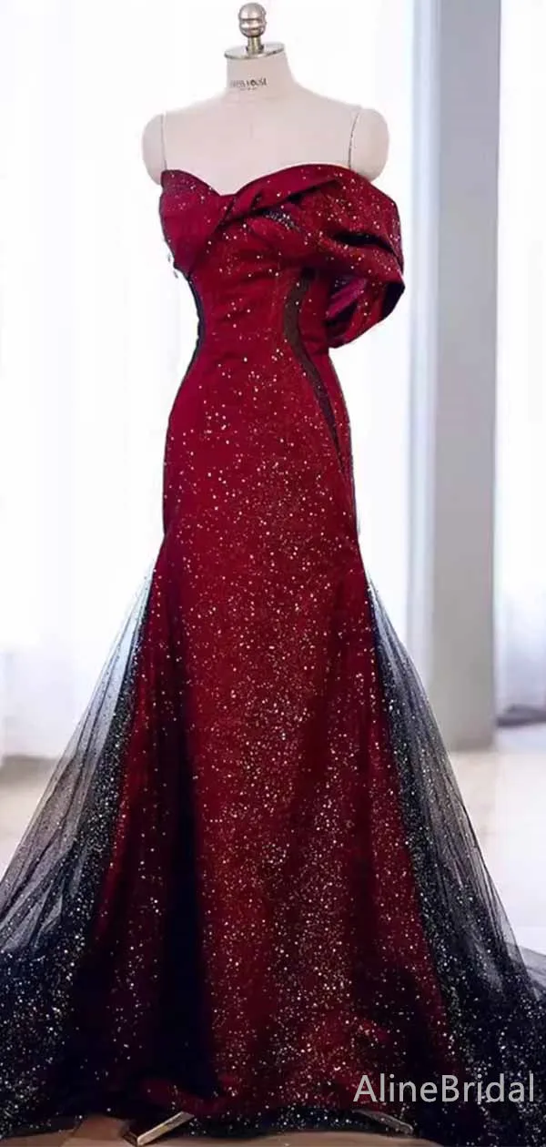 Gorgeous Burgundy Strapless Mermaid Long Prom Dress,PD381965
