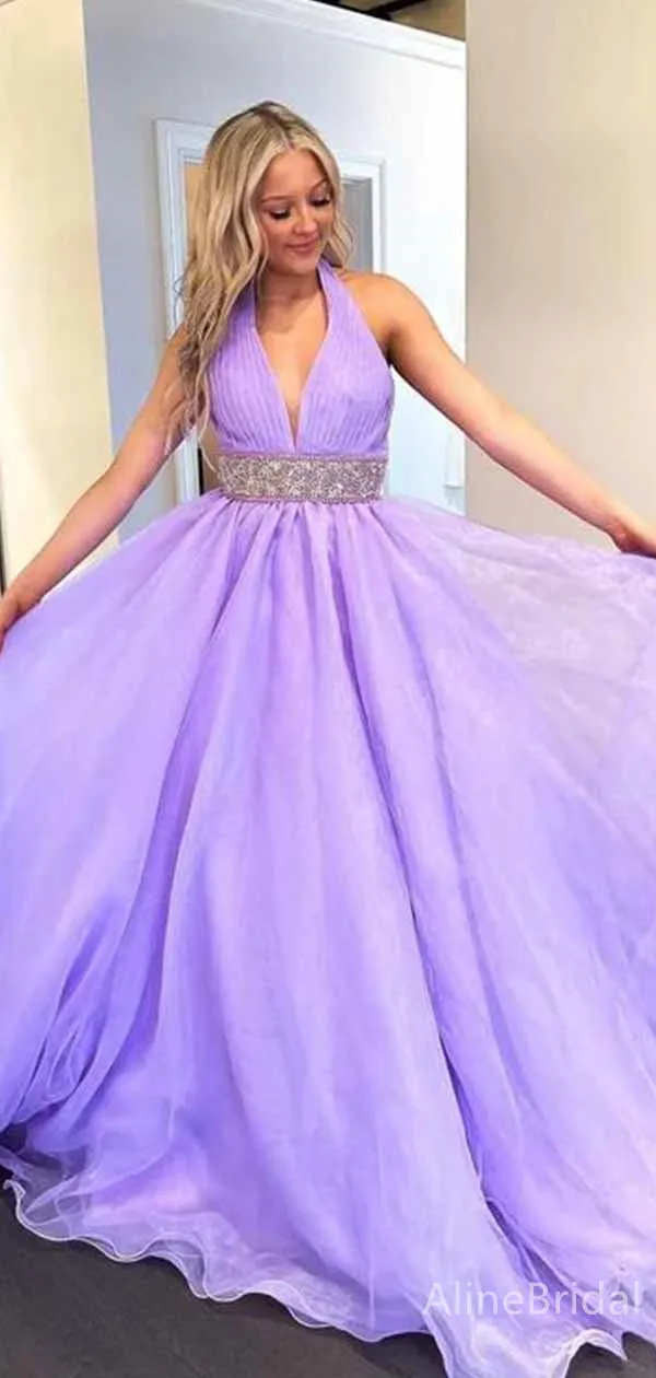 Gorgeous V-neck Halter A-line Long Prom Dress,PD382011